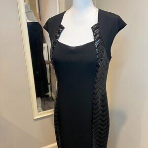 Decode 1.8 Black Cocktail Midi Dress with Sequin sides, Size 12